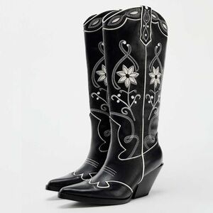 ZARA HEELED FLORAL COWBOY BOOTS size 6.5